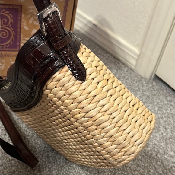 Brighton Woven Wicker Straw & Leather Shoulder Bag Crossbody Purse w/ Dust Bag - Picture 10 of 13